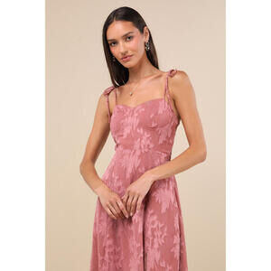 Lulus Loveliest Looks Dusty Rose Floral Jacquard Tie-strap Midi Dress Pink